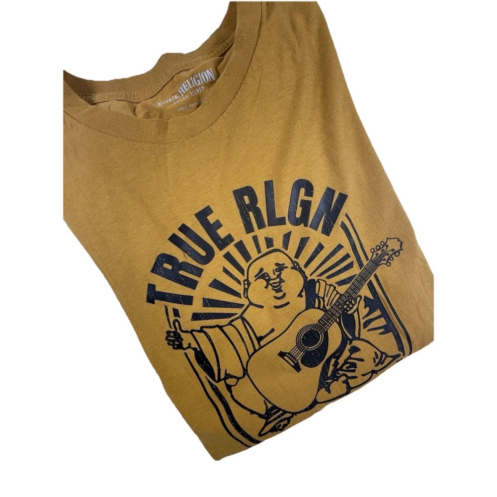 True Religion Men's Size Large Antique Gold Arch Logo Crew Neck Tee